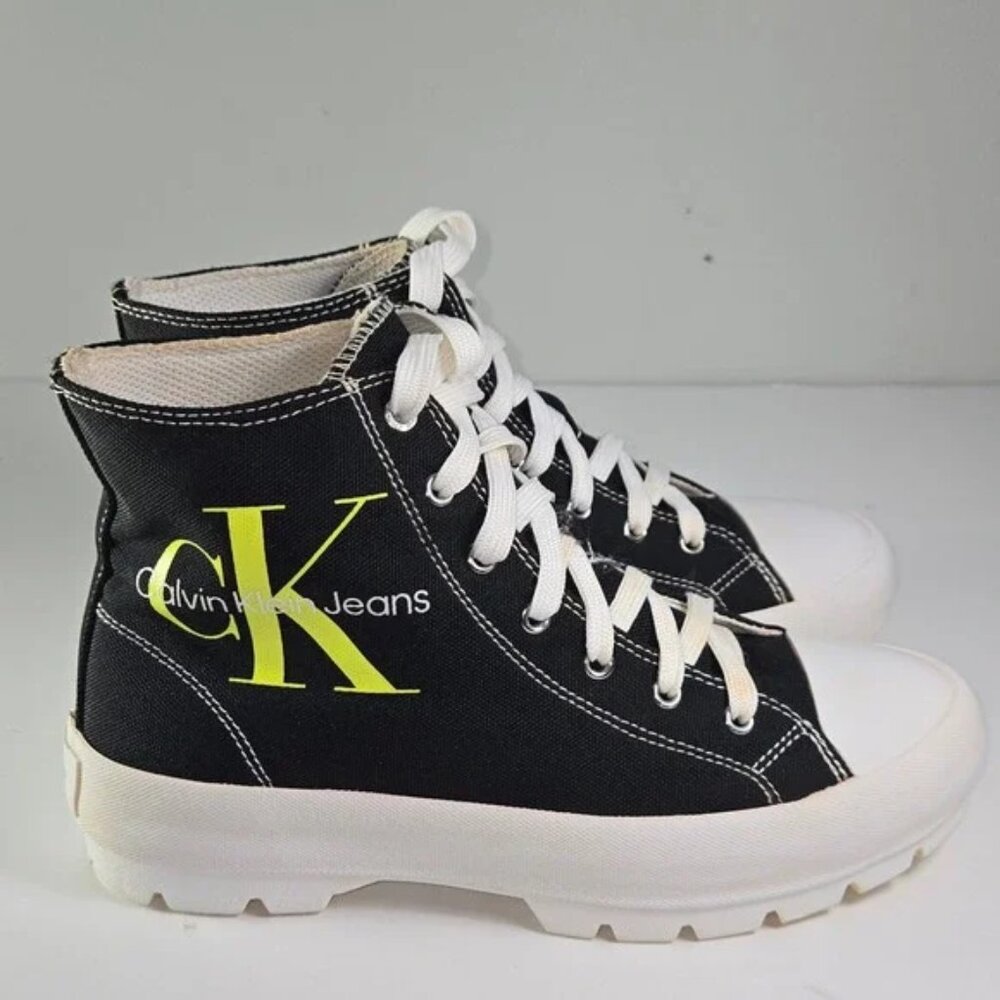 Calvin Klein Platform Canvas Sneakers/Shoes Hi-Top Black/Lime sz 8.5M FREE SHIP!